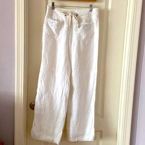 Wide leg linen pants-mid rise